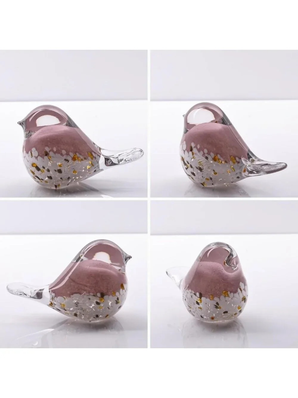 Hand Blown Pink Glass Bird Statue - Decorative Home Decor, Office Art Sculpture